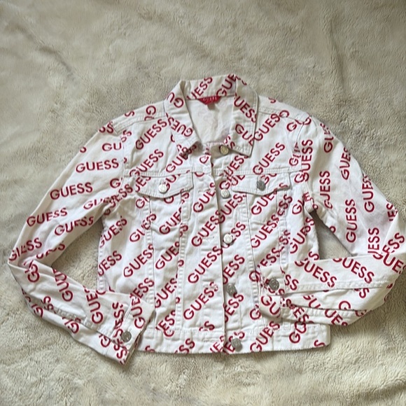 Guess Logo Print Denim Jacket XS | Y2K Streetwear Baddie Vibes - Picture 2 of 5